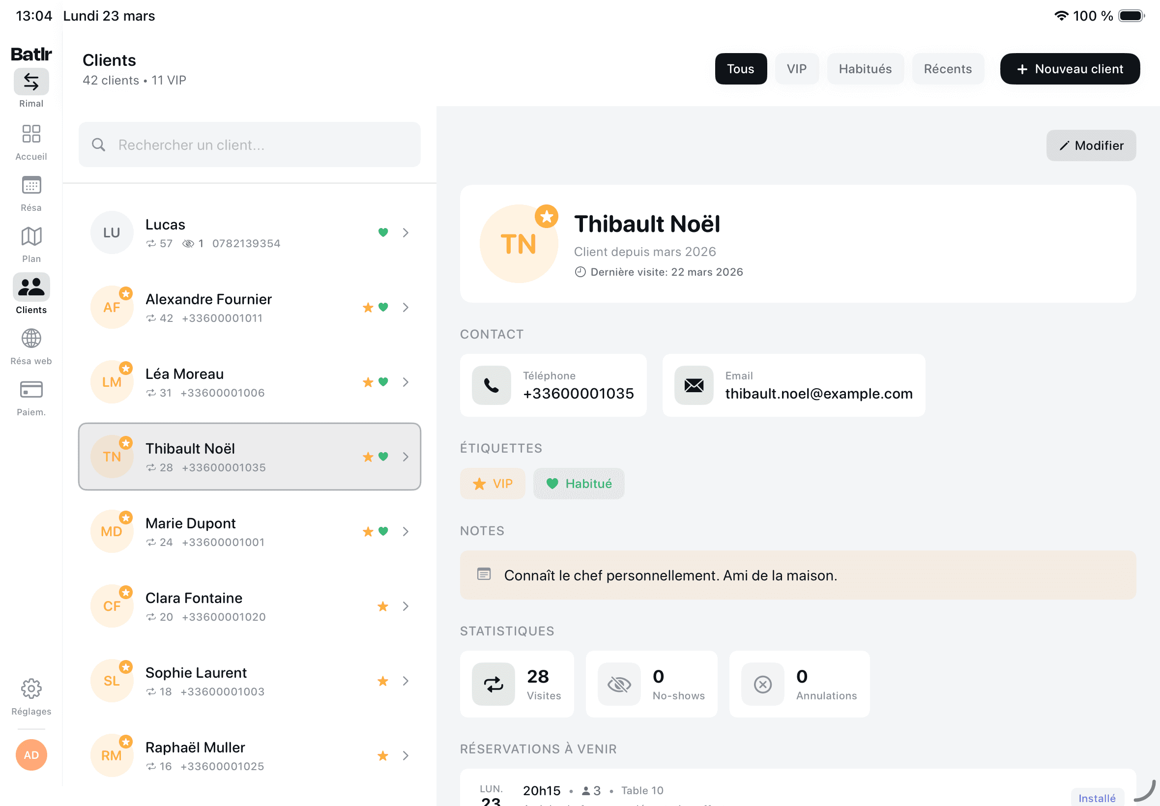 Capture d'écran — Fichier clients